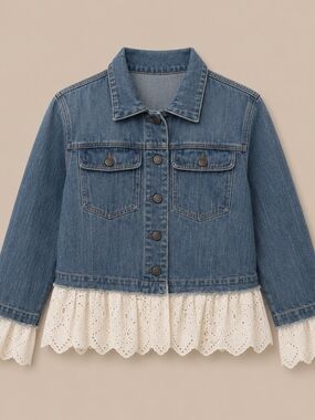 Sugar Lips Women's Denim Jacket with Lace Trim - Blue and Cream